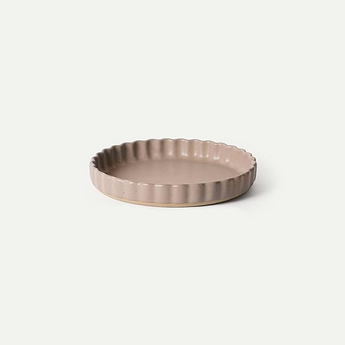 MORA Ceramic Tart Pan, 9.5 Inch Large Porcelain Baking Dish for Tarts, Quiche, Pie, Flan etc. Fluted Ruffled Edge, Oven, Microwave, Freezer, and Dishwasher safe - Great Gift For Bakers - Mushroom