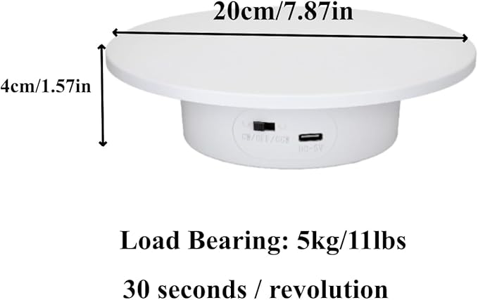 Motorized Rotating Display Stand 7.87 in 360 Degree Electric Rotating Turntable for Photography Products, Jewelry, 3D Model Rechargeable and Plug in Cup Display Turner
