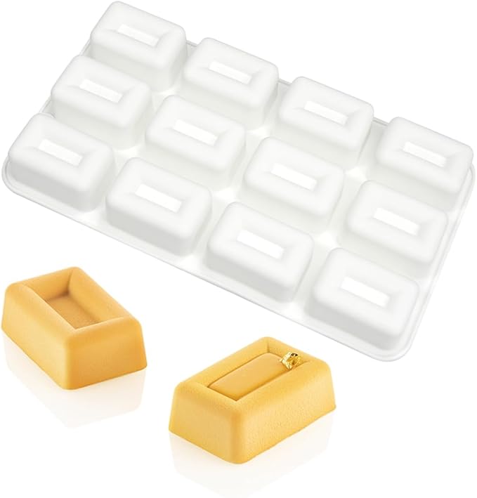 mostsom Silicone Molds Mousse Mold 12 Cavity 3D Rectangle Shape Chocolate Truffle Mousse Cake Dessert Mold DIY Baking Moulds (F Small Rectangle)