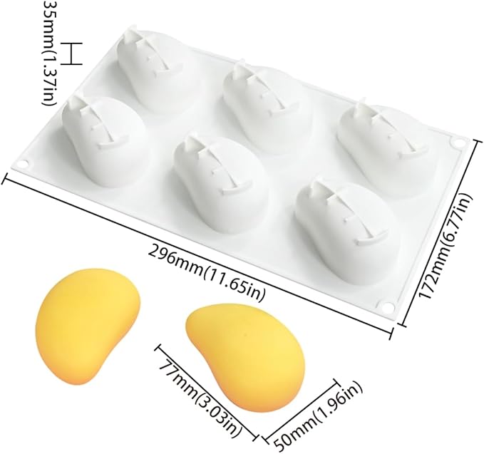 3D Mango Silicone Molds, 6-Cavity Fruit Baking Mold for Mousse Cake, French Dessert, Pastry, Chocolate, Truffle, Non-Stick Easy Release Food Grade Silicone Mould (A_ Mango)