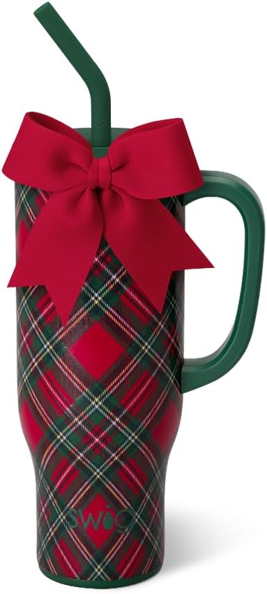 Swig Life 30oz Mega Mug, 30oz Tumbler with Handle and Straw, Large Insulated Tumblers, Cup Holder Friendly Travel Mug, Stainless Steel 30 oz Tumbler, Reusable Insulated Water Bottle (Christmas Plaid)