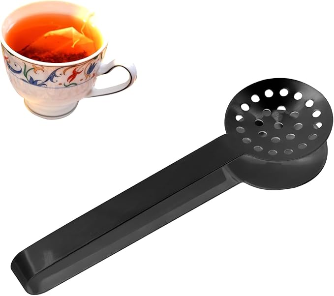 Tea Bag Squeezer Tongs, Stainless Steel Teabag Strainer Dispenser Gripper Picker Accessories for Tea Drinkers Gifts(Black)