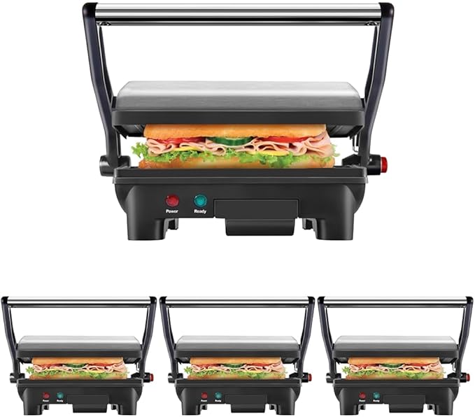 Chefman Electric Panini Press Grill,Compact 2-Slice Sandwich Maker,Non-Stick Coated Plates,Opens 180 Degrees,Dishwasher Safe,Removable Drip Tray,Stainless Steel/Black,(Pack of 4)