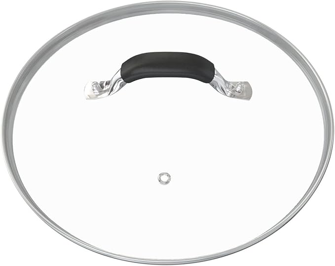 12 Inch Tempered Glass Pot Lid Compatible with 12” Lodge Cast Iron Skillets and 7 Quart Dutch Ovens - Designed with Steam Vent Hole and Heat Resistant Handle