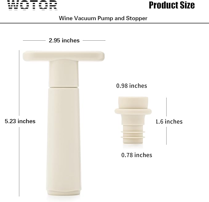 WOTOR Wine Saver Vacuum Pump with 8 Stoppers, Wine Stopper & Preserver, Reusable Bottle Sealer Keeps Fresh, Ideal Accessories Gift, Flat Handle (Cream)