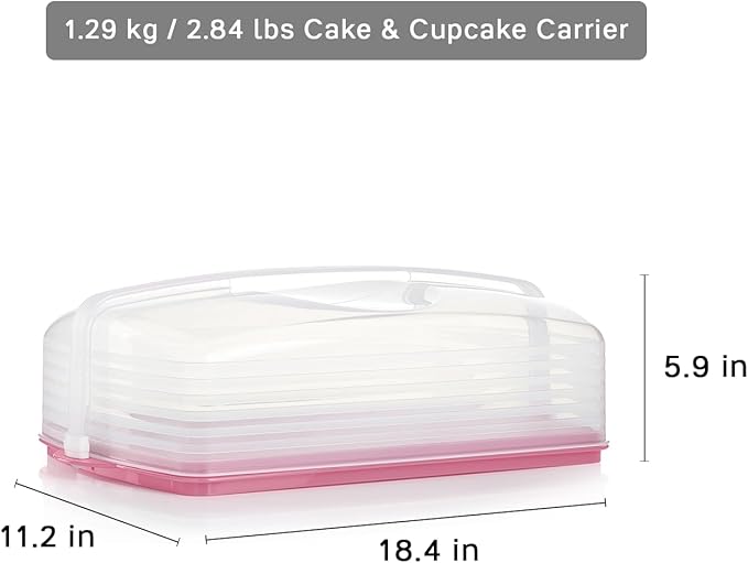 Tupperware, Rectangular Cake and Cupcake Carrier in Pink, Holds 18 Cupcakes