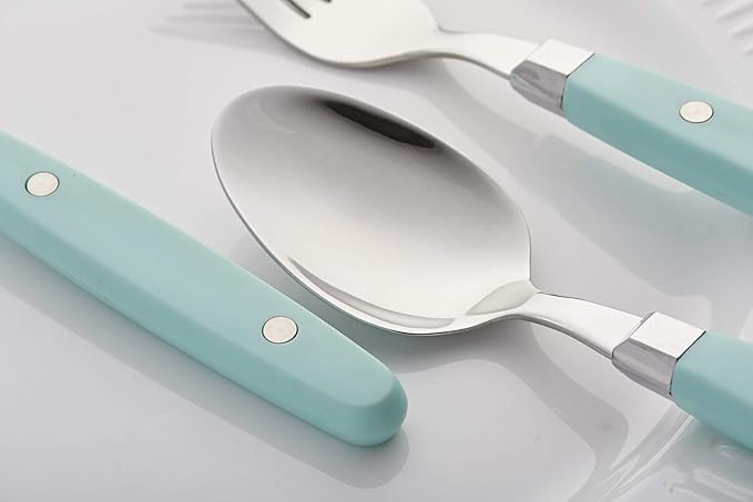 ANNOVA Silverware Set, Retro/Rivet Colorful Stainless Steel Tableware Kitchen Flatware Set Utensils, Includes Dinner Knives, Forks, Spoons & Dessert Spoons (Turquoise, 24 Pieces)