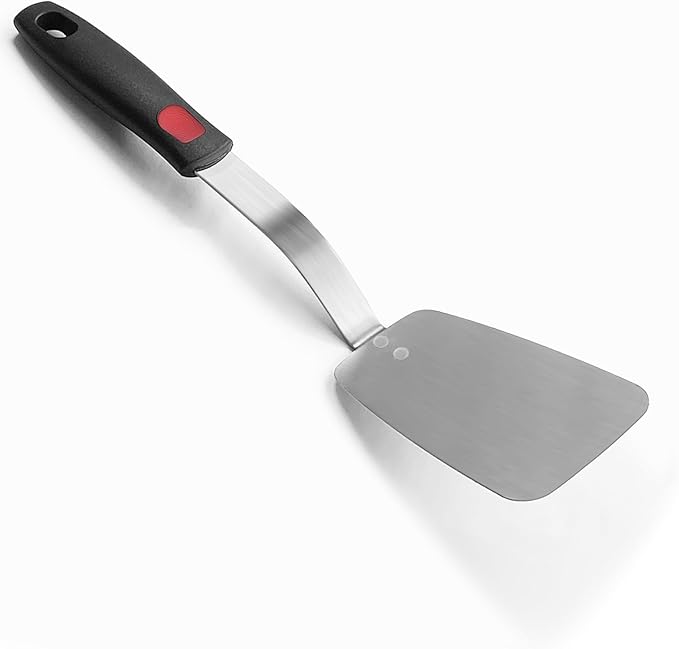 Stainless Steel Flexible Spatula Solid Turner, XiaoZu Thin Metal Spatula for Cast Iron Skillet, Thin Blade and Heat Resistant Silicone Handle, Great for Egg, Cookie, Meat, Crep, Medium
