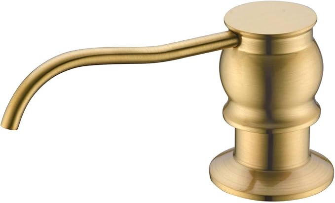 Built in Deck Mount Liquid Lotion Kitchen Countertop Metal Soap Dispenser, Brushed Gold Brass Dispenser Pump with 500ml (17oz) High Capacity Bottle