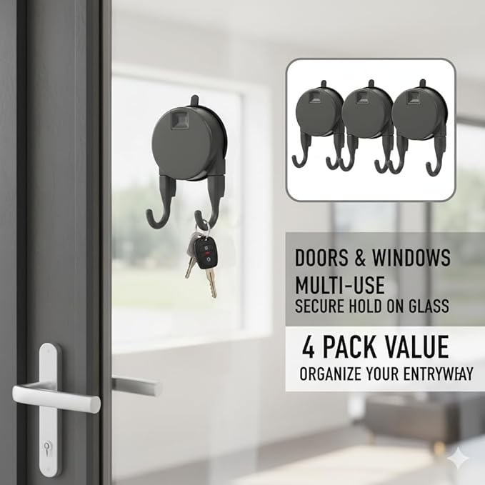 Heavy Duty Double Hook Suction Cup Hangers for Bathroom & Kitchen, 4 Pack Vacuum Wall Hooks, Strong Removable No Drill Suction Hangers for Glass, Tile, Shower, RV (Gray - 4 Pack)