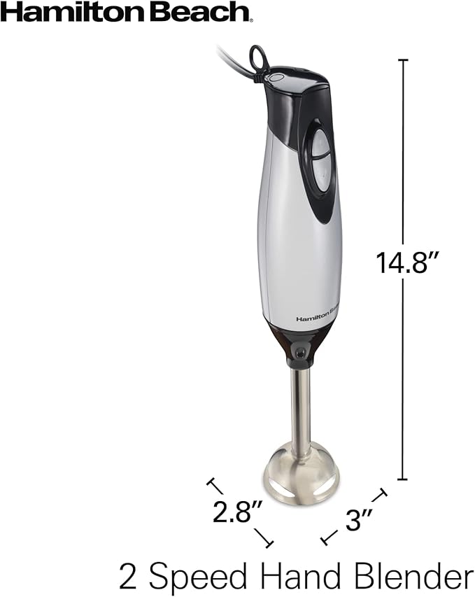 Hamilton Beach 4-in-1 Electric Immersion Hand Blender with Handheld Blending Stick, Whisk + 3-Cup Food & Vegetable Chopper Bowl, 2-Speeds, 225 Watts, Silver and Stainless Steel (59765)