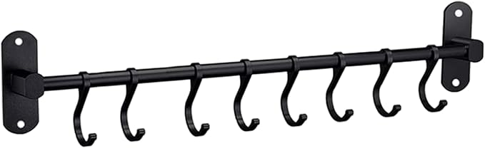 Kitchen Utensil Hanger, Wall Mounted Kitchen Rail with 8 Sliding Hooks, Heavy Duty Aluminum Hanging Utensil Holder for Pot Pan Mugs SpoonsKitchen Hanger