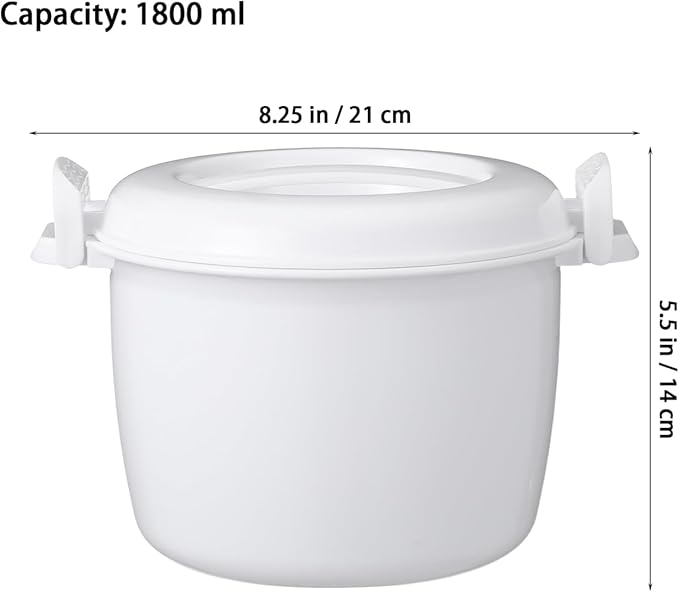 Microwave Rice Cooker, Microwave Pasta Cooker, 1.9 QT Micr Rice Steamer with Locking Lid, Portable Micr Chicken Cookers for Soup, Vegetable, Mashed Potatoes, Fish, Quick Healthy Meals 8.3 x 6.9 x 5.5 inch