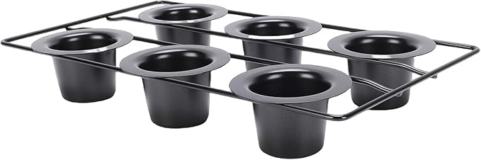 Focket Popover Pans, Non Stick Carbon Steel Pudding Pans, 6 Cup Popover Pan with Deep Tapered Cups and Wire Rack for Popovers Muffins Pudding