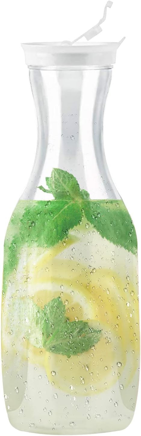 DecorRack Large Water Carafes, Bottle with Flip Top Lid, 50 Oz -BPA Free- Plastic Juice Pitcher, Decanter, Jug, Serve Fridge Cold Iced Tea, Water, for Outdoors, Picnic, Parties, Clear (1 Pack)