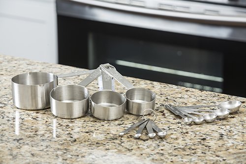 TableCraft Bakers Dozen Measuring Set Includes Measuring Spoons, Measuring Cups and Spice Spoons Silver