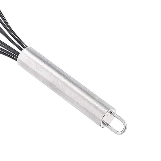 Amazon Basics Stainless Steel and Silicone Non-Stick Coated Whisk Set, 8", 10", and 12", Pack of 3, Black