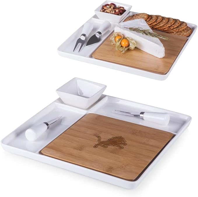 Picnic TIME NFL Peninsula Cutting Board & Serving Tray - Cheese Board - Charcuterie Board - Appetizer Plate, Bamboo & White Ceramic