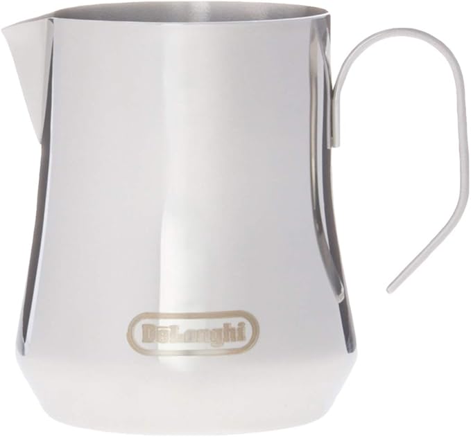 De'Longhi Fancy Collection Double Walled Thermo Espresso, Cappuccino and Latte Macchiato Glasses (Set of 6) and De'Longhi DLSC060 Stainless Steel Milk Frothing Jug