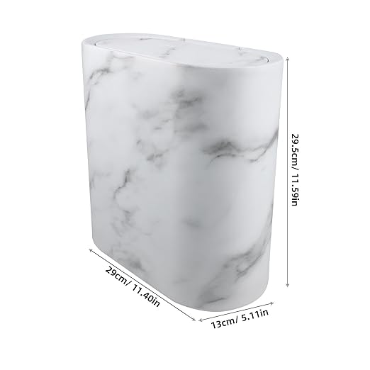 MAGICLULU Marble Wastebasket with Lid Plastic Trash Can Narrow Garbage Bin for Bathroom Kitchen Bedroom Home Organization