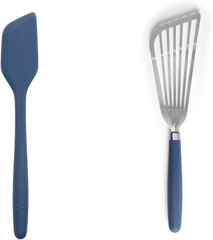 Misen Spatulas - Stainless Steel Fish Spatula and Nonstick-Safe Silicone Spatuala - Blue