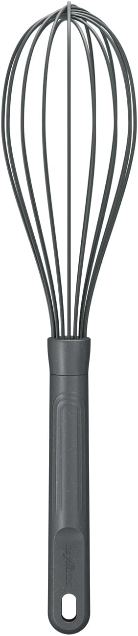 Zyliss Silicone Large Balloon Whisk, Sustainable Wheatstraw/Nylon, Balloon Whisk for Cooking and Serving with Heat Resistant Silicone Head, Beluga Grey, 12" x 2.6", Dishwasher Safe, 5 Year Guarantee
