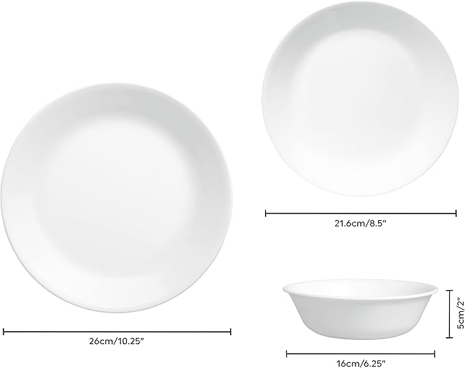 Corelle Dinnerware Set (12pc Set, Winter Frost White)-Dinner Set for 4 | 4 x Dinner Plates, Side Plates & Bowls