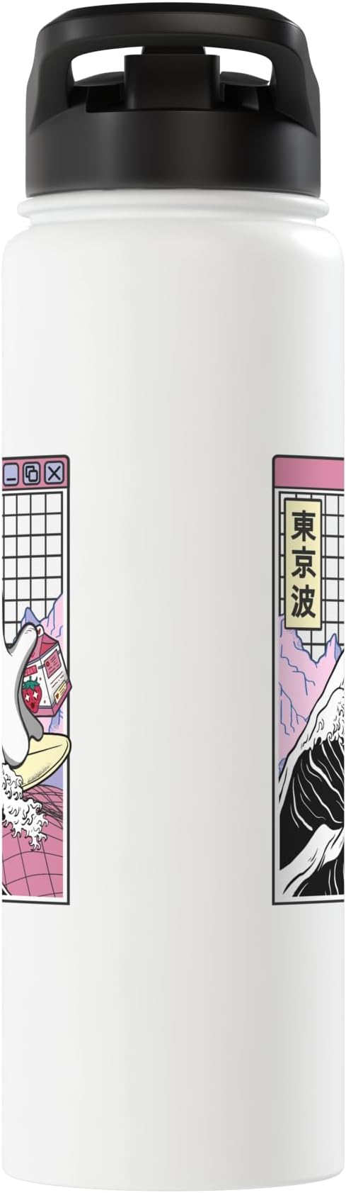 Surfing Ghost Strawberry Milk Cartons Anime Kawaii Vaporwave Stainless Steel Insulated Water Bottle