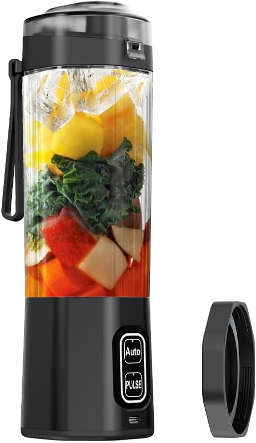 Portable Blender for Shakes and Smoothies USB Rechargeable, 24oz Personal Blender with 6 Blades and Lid, IPX8 Waterproof & Self Cleaning Mini Juicer Cup Blenders for Travel, Home, Office, Camping