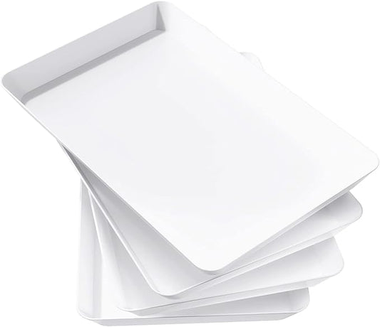 Lifewit Serving Tray for Party Supplies, Reusable Serving Platter for Catering, Snack, Fruit, Charcuterie, Appetizer, Plastic Food Trays, Hosting Essentials, BPA Free, White, 4 Pcs, Large(15" x 10")