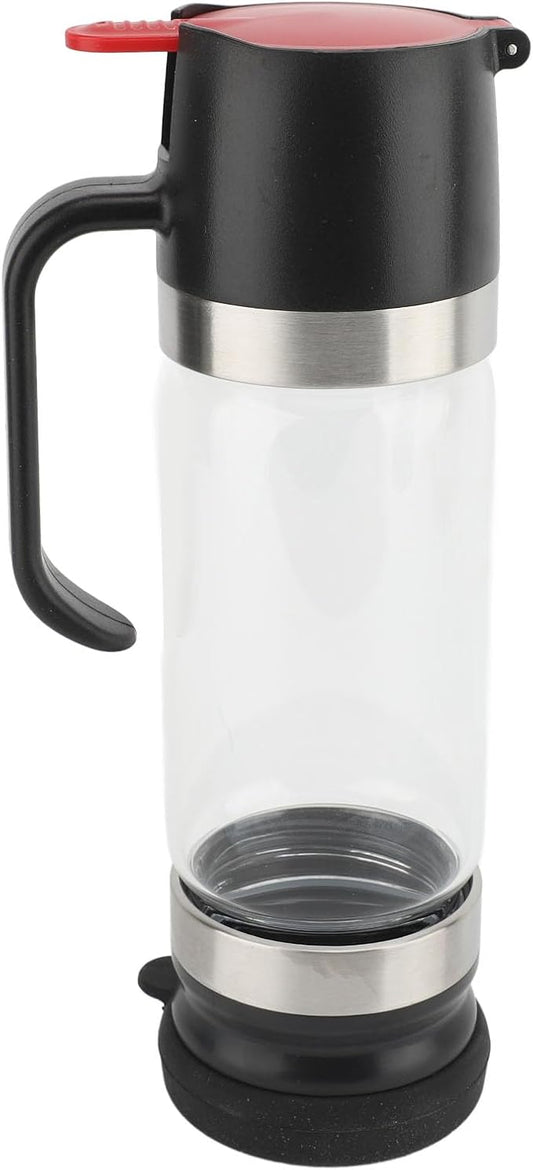 Honey Dispenser No Drip, 350ml Glass Syrup Dispenser for Coffee or Tea, Honey Jar with Handle, Removable Top and Bottom Cover, No Drip Pouring Honey Container Jar (Black)