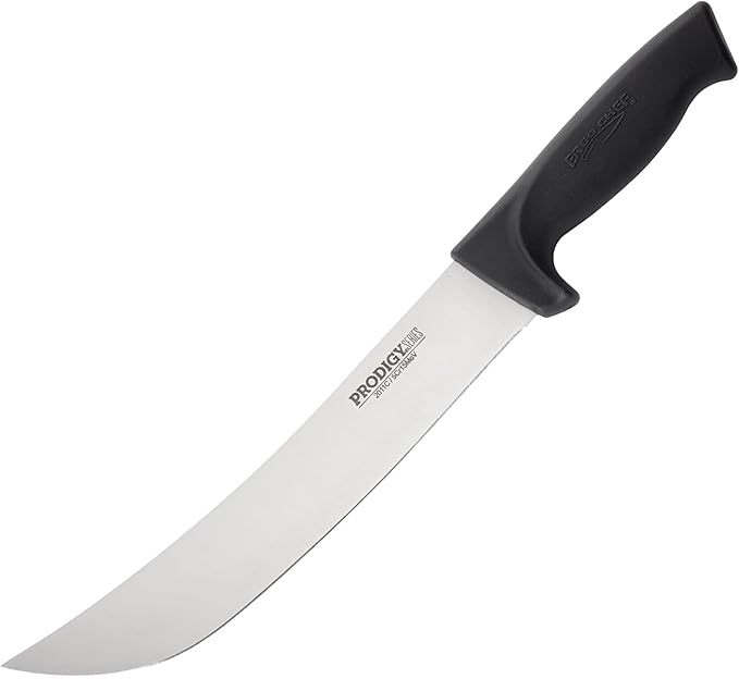 Ergo Chef Prodigy Series 10-Inch Cimeter Breaking Knife - High Carbon Stainless Steel Curved Blade Butcher Meat Knife, Ergonomic Non-Slip Handle, Black