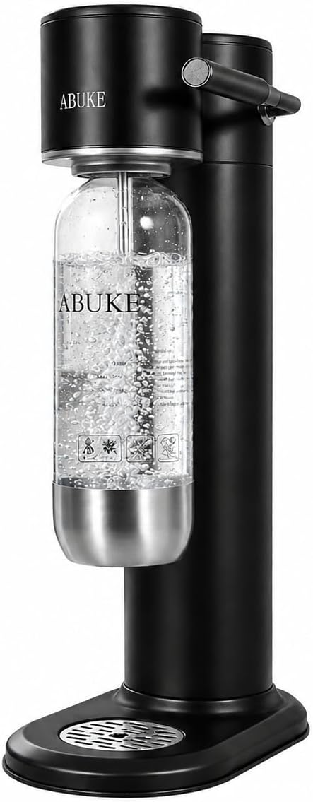 Aluminum Sparkling Water Maker with Lever Handle, Metal Body & Nozzle, Compatible with Threaded CO2 Cylinders, Automatic Pressure Release, BPA-Free PET Bottle, 2-Year Warranty