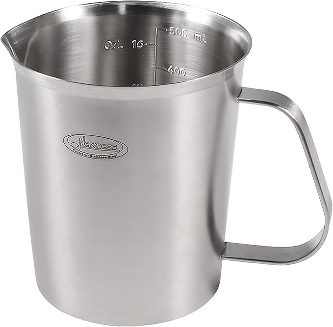 Newness Stainless Steel Measuring Cup, Metal Measuring Cup with Handle (Upgraded, 3 Marking Including Cup/ML/Ounce Scale), 16 Ounces (0.5 Liter, 2 Cup)