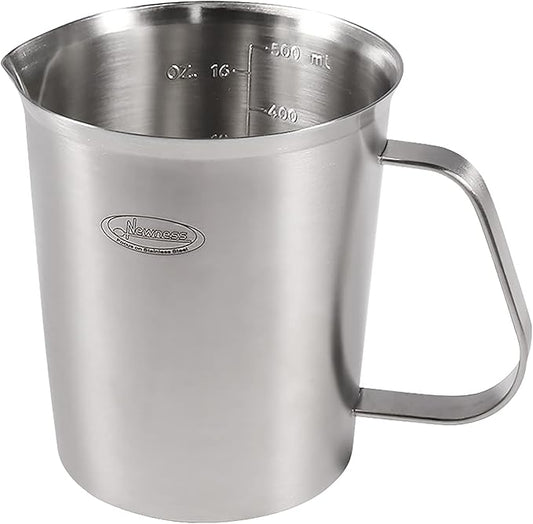 Newness Stainless Steel Measuring Cup, Metal Measuring Cup with Handle (Upgraded, 3 Marking Including Cup/ML/Ounce Scale), 16 Ounces (0.5 Liter, 2 Cup)