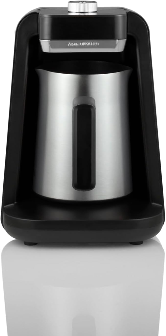 Arzum Okka Rich Spin Pro Turkish Coffee and Hot Beverage Maker, Velvetiser, Milk Frother, 120V, 5 Cups, Stainless Steel Cooking Pot, Chrome