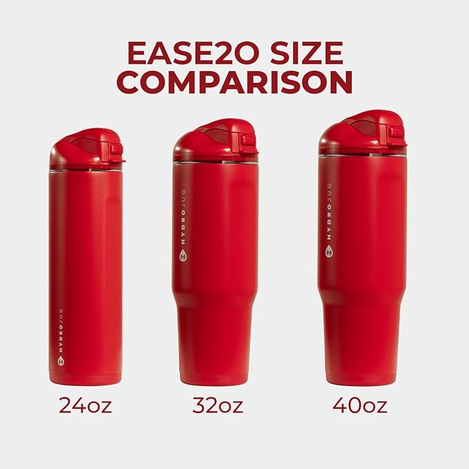 HydroJug Ease2o Water Bottle with Straw & Chug Lid, Stainless Steel, Vented Cap to Help Reduce Pressure, Water-Level Window, Cup Holder Friendly, Non-Slip Base – 40oz, Alumni Red