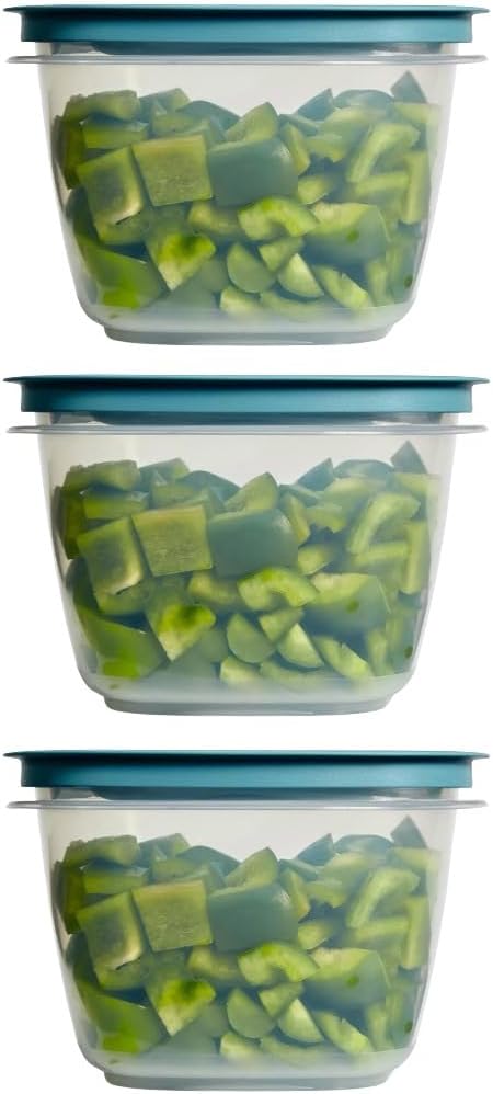 Rubber maid Storage Containers, Easy Find Lids, Teal, 7 cup, Flex & Seal, Leak Proof Lids, Food Storage Set, Clear Meal Prep Flex Containers, 3 Piece Bundle Set