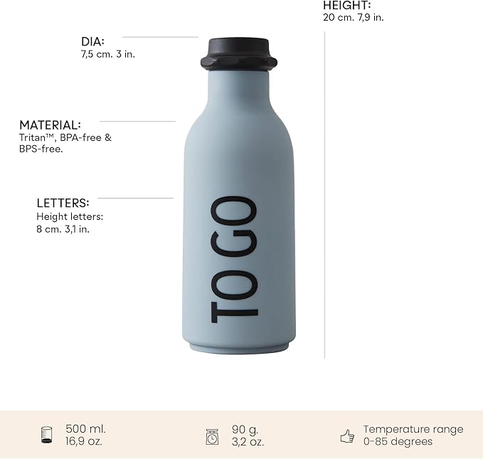 Design Letters To Go Water Bottle 17 Oz | Vintage Drinking Bottle Unbreakable | Milk Container Shape Bottle Leakproof, BPA/BPS Free, Drop Safe | Drinking Jar Bottles for Kid, Adult| Titan Water Bottle
