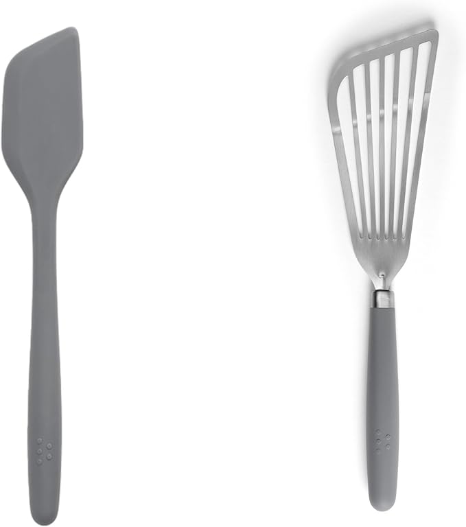 Misen Spatulas - Stainless Steel Fish Spatula and Nonstick-Safe Silicone Spatuala - Gray