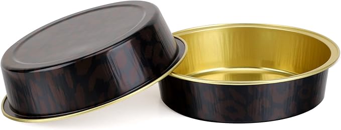 Beasea 100 Pack 4” Mini Pans with Lids, 8oz Disposable Aluminum Baking Foil Tins Round Small Dark Red Spot Container for Individual Cupcake Dessert Muffin Ramekin Cheesecake Quiche Oven Dishes