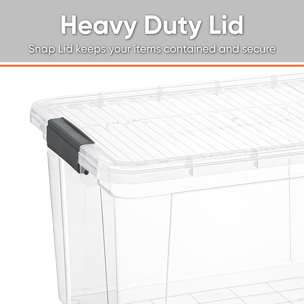 Superio Clear Storage Boxes with Lids, 14.25 Quart Plastic Container Bins for Organizing, Stackable Crates, BPA Free, Non Toxic, Odor Free, Organizers for Home, Office and Dorm, 4 Pack