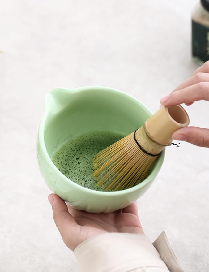 TANG PIN Matcha Set - Match Bowl and Whisk, 15 OZ, Matcha Scoop | Matcha Whisk Stand (Chasen Holder) - 4pc Perfect Matcha Kit for Matcha Tea Ceremony (Green)