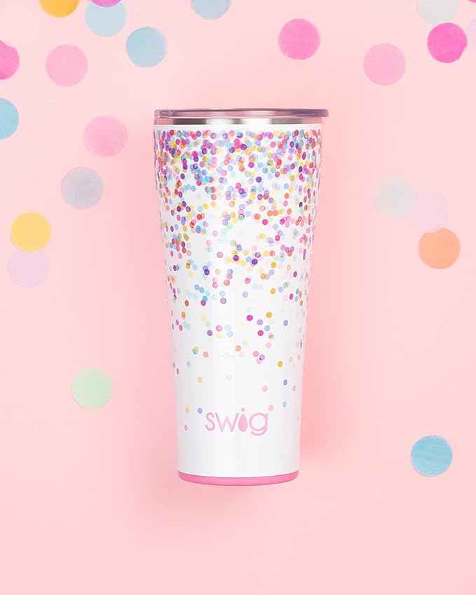 Swig Life 22oz Insulated Tumbler, Travel Coffee Tumbler with Lid, Cup Holder Friendly Travel Coffee Mug, Stainless Steel (Confetti)