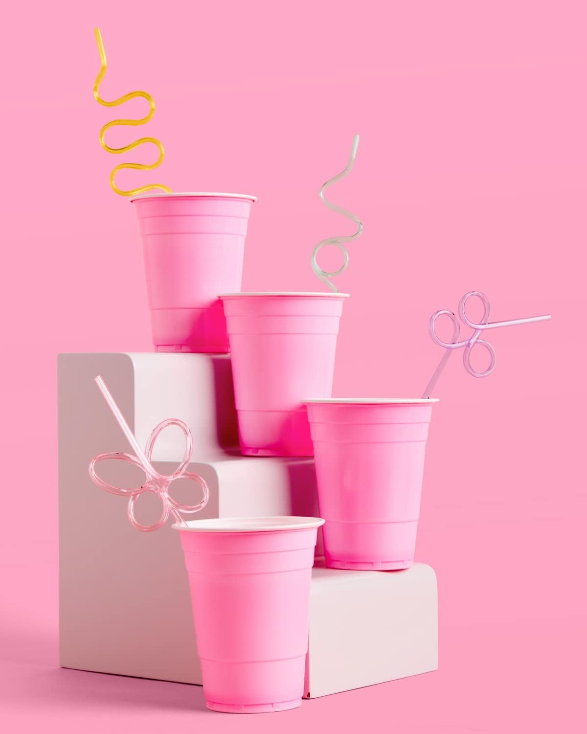 xo, Fetti Pastel Reusable Straw Set - 20 pc | Rainbow Birthday Party, Butterfly Bachelorette, Bridal Shower Decorations | Squiggly, Wavy,