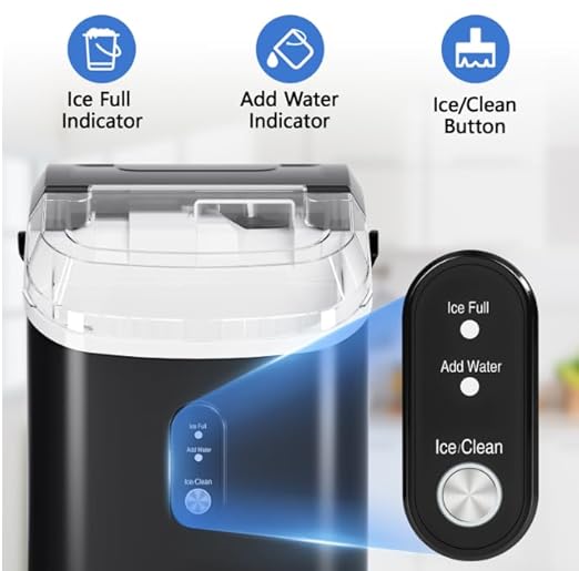 Kndko Premium Countertop Ice Maker – Soft Chewable Nugget Ice, 35 lbs/24H, One-Touch Operation, Self-Cleaning, Portable Ice Machine with Scoop for Home, Kitchen, Office, Bar, RV & More (Silver)