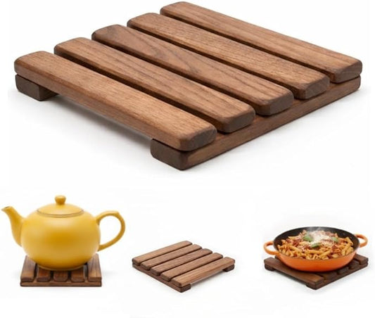 Wooden Trivet – Trivets for Hot Pots and Pans, 15×15 cm Heat Resistant Solid Acacia Wood, Durable Kitchen & Table Protector, Premium Handmade – LO-MAS
