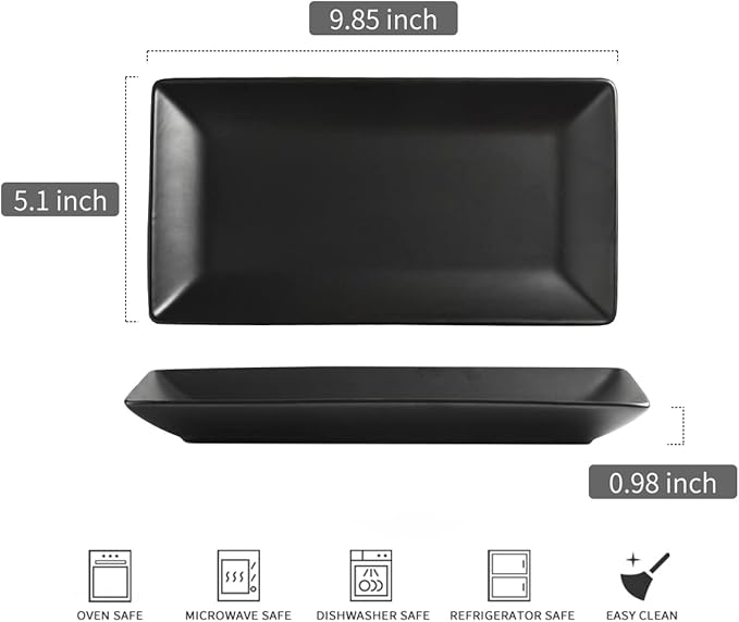 YHOSSEUN Ceramic Serving Platters Set of 4, Rectangular Serving Platters and Trays for Food, Sushi, 9.8 In Serving Dishes for Entertaining, Matte Black Serving Plate Halloween Table Decor