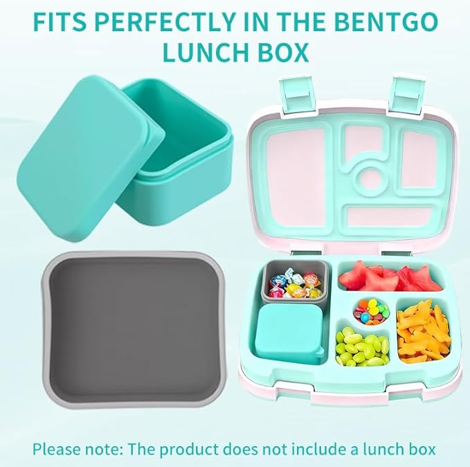 Silicone Inserts Compatible with Bentgo Box Accessories,Salad Containers Compatible with Bentgo Kids Lunch Box Inserts,Leak-Proof and Reusable Condiment Cups with Lids,Grey&Green,2Packs