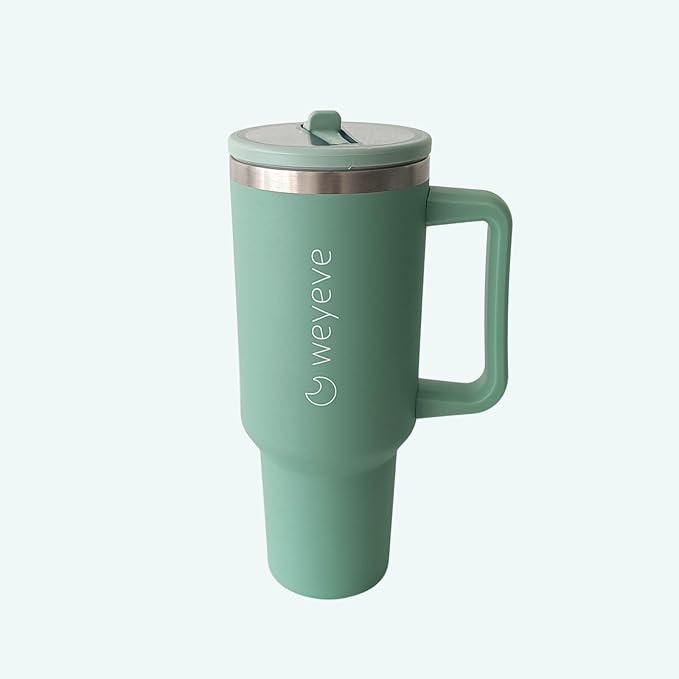40oz Tumbler with Handle, Flip Straw, and Leak-Proof Lid – Stainless Steel Double Wall Insulated Travel Mug (Jade Green)